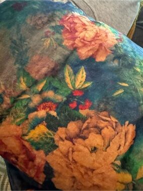 Johnny Was Floral plush blanket in Teal, Gold and Green